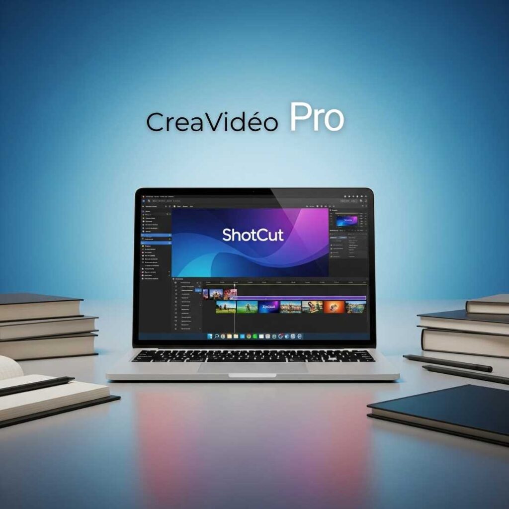 Image représentant un ordinateur portable avec le logiciel shotcut ouvert sur son écran